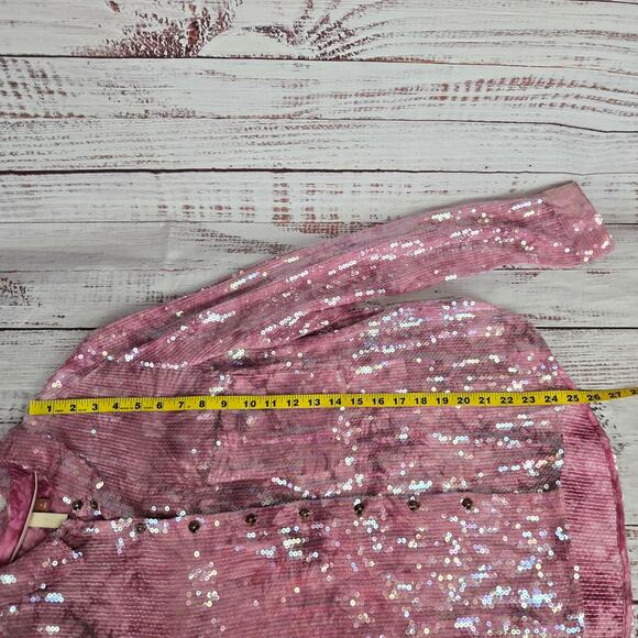 Picro Pink Sequined Shimmer Showgirl Top Size L Sparkle Feminine Holiday Party - Picture 10 of 12